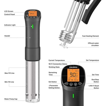 Sous Vide Machine Inkbird Wifi Sous Vide Cooker, 1000W Remote Control Immersion