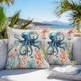thumbnail image 2 of Outdoor Waterproof Pillow Covers Pack of 2, Coastal Octopus Ocean Coral Seaweed Vintage Letter Background Decorative Throw Pillowcases Cushion Covers for Garden Patio Tent Sofa Couch, 24x24 inch, 2 of 8