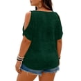 thumbnail image 4 of Plus Size Women's Off-Shoulder Batwing Sleeve Relaxed Fit Casual T-Shirt Dark Green 2XL, 4 of 4