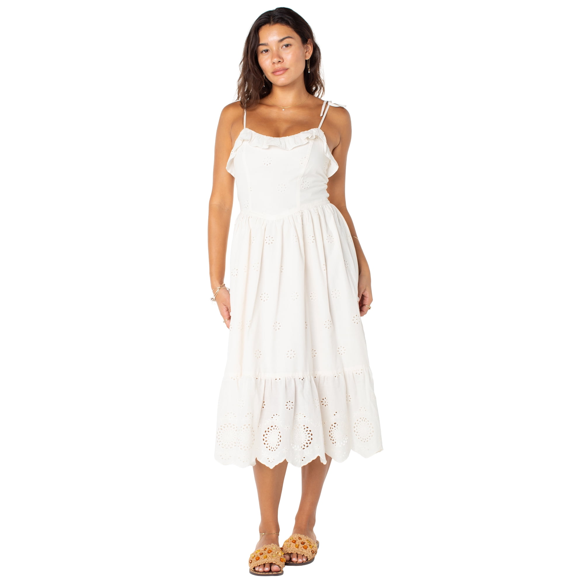Celebrity Pink Women's Tie Strap Eyelet Midi Dress, Sizes XS-XXXL