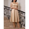thumbnail image 6 of Khaki Womens Elegant Floral Appliqué Midi Dress With Sheer 3/4 Sleeves And A-Line Skirt For Wedding Cocktail, 6 of 7