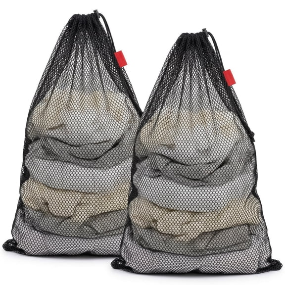 CNDRLEF Extra Large Mesh Laundry Bag 24x36 Inches, Heavy Duty Drawstring with Cord Lock, Black Breathable Net Bags for Dorm College Travel, 2 Pack