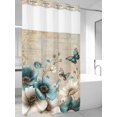 thumbnail image 2 of No Hook Shower Curtain with Snap-in Liner, Teal Tulip Butterfly Waterproof Fabric Bathroom Curtains, Beige Turquoise Floral Vintage Rustic Bath Curtains & Mesh Top Window Narrow 36"x78", 2 of 9