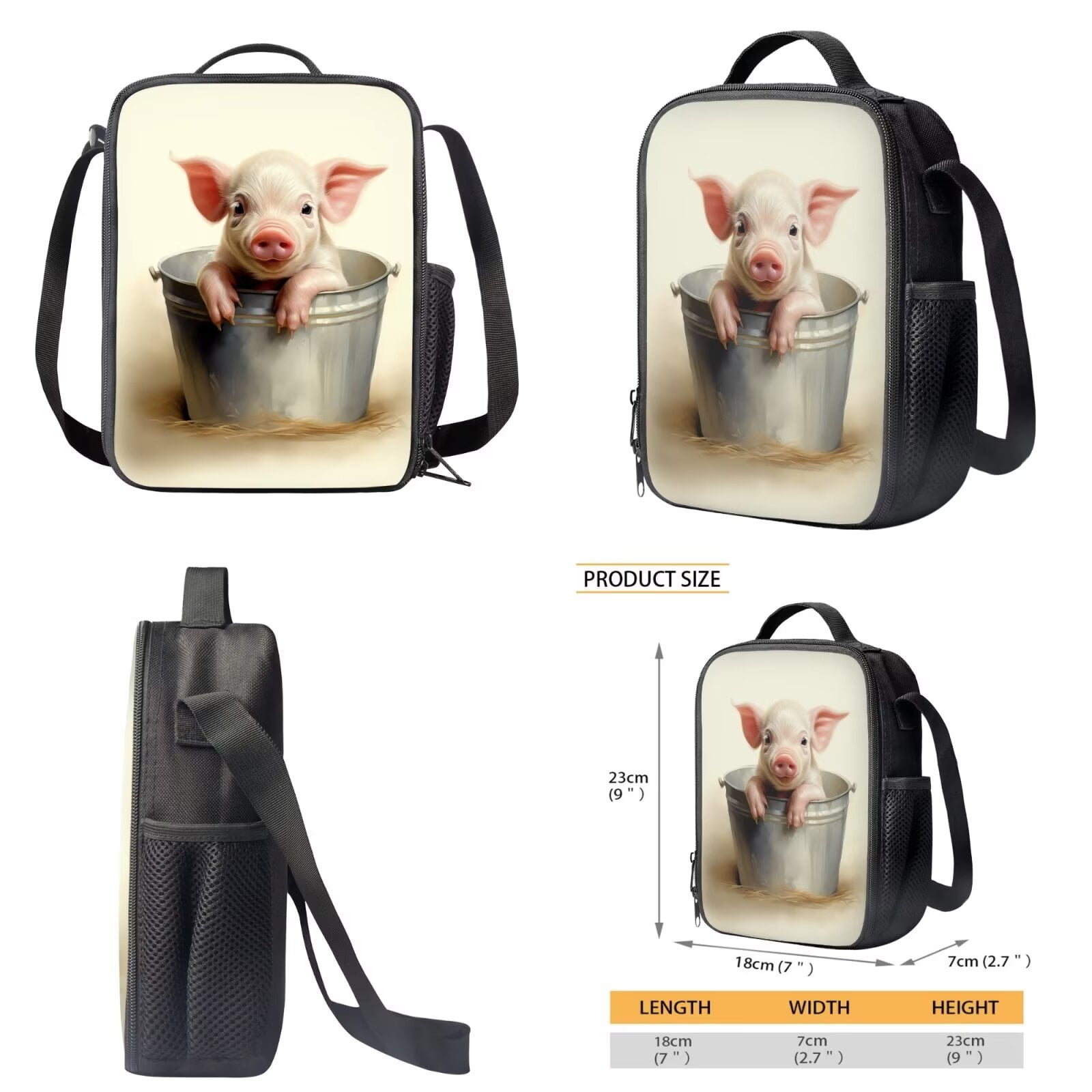 XYZCANDO Retro Cute Pig Print School Book Bag for StudenT 3 Pack Backpack with Lunch Bag and Pencil Box for Women Men Hiking 17-inch Travel Laptop Bag Daypack Rucksack for Camping