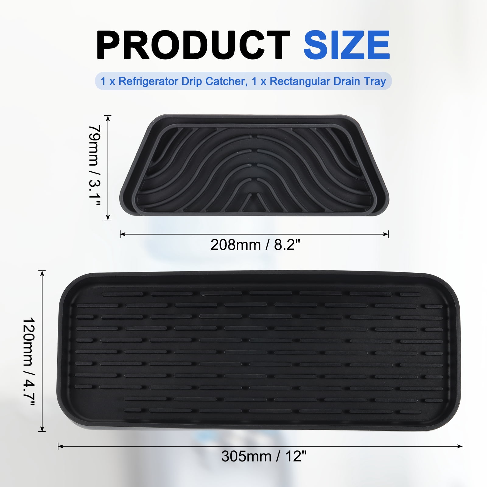 Uxcell Rectangular Refrigerator Drip Catcher - Non-Slip Silicone Mini Dispenser Drip Collector Fridge Spills Water Pad Catch Basin with with Rectangular Large Drain for Drainage, Black
