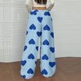 thumbnail image 4 of Palazzo Pajama Pants Women Baggy Wide Leg Fleece Lounge Pants Soft Fluffy Heart Print Pants 2025 Fashion Comfy Elastic Waist Sweatpants Blue S, 4 of 5