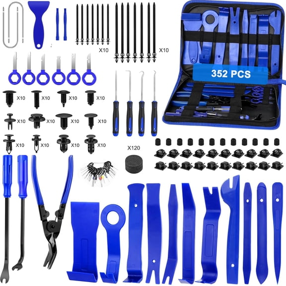 352Pcs Trim Removal Tool, Car Panel Door Audio Radio Stereo Removal Tools, Auto Push Pin Bumper Retainer Clip Set, Plastic Pry Tool Set with Storage Bag, Blue