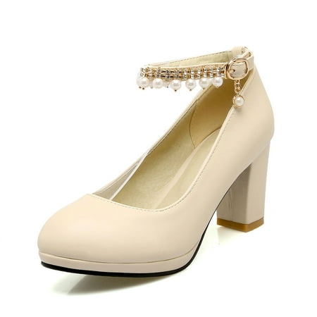

IELGY Women s high heels large size solid color round head high heel
