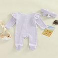 thumbnail image 4 of Baby Girls Romper Suit  Long Sleeve Zipper Ruffle Patchwork Casual Party Street Spring Romper+Headband, 4 of 7