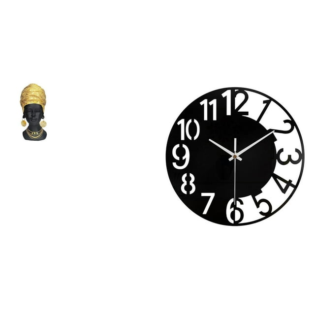 Estatua de mujer africana, juego de resina, figura acrílica, reloj de pared silencioso, moderno, grande, fácil de leer, decoración sencilla, adecuado