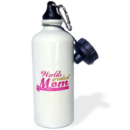 3dRose Worlds Greatest Mom - hot pink and gold text - Best mom - good for Mothers day - parent child love, Sports Water Bottle,