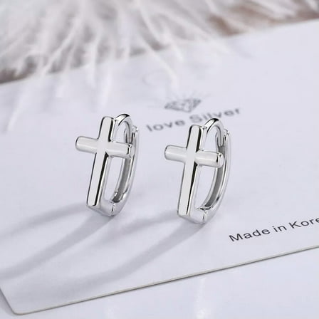 GKNET Womens 925 Silver Hoop Huggie Earrings Stud Cross Ear Clip Earrings