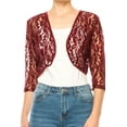 thumbnail image 5 of Women's Casual Lace Bolero Crochet Open Cardigan 3/4 Sleeve Sheer Cover Up Jacket, 5 of 6