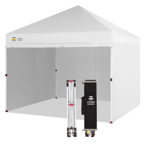 CROWN SHADES 10X10 Comercial Instant Canopy Pop Up Tent with Center Lock 4 Sidewalls Sto'N Go Bag White
