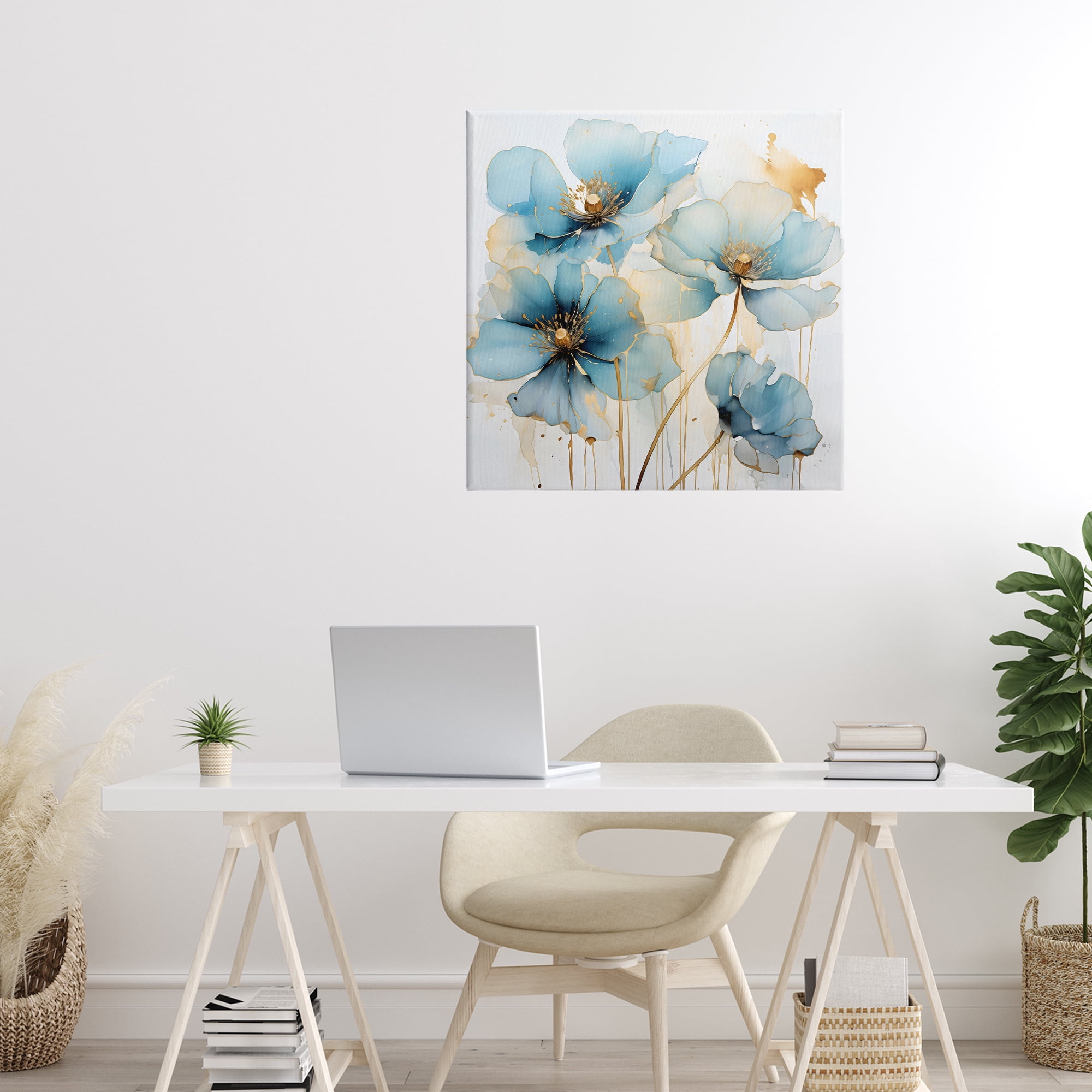 Stupell Industries Sapphire and Gold Florals Canvas Wall Art, design by Creative Studio