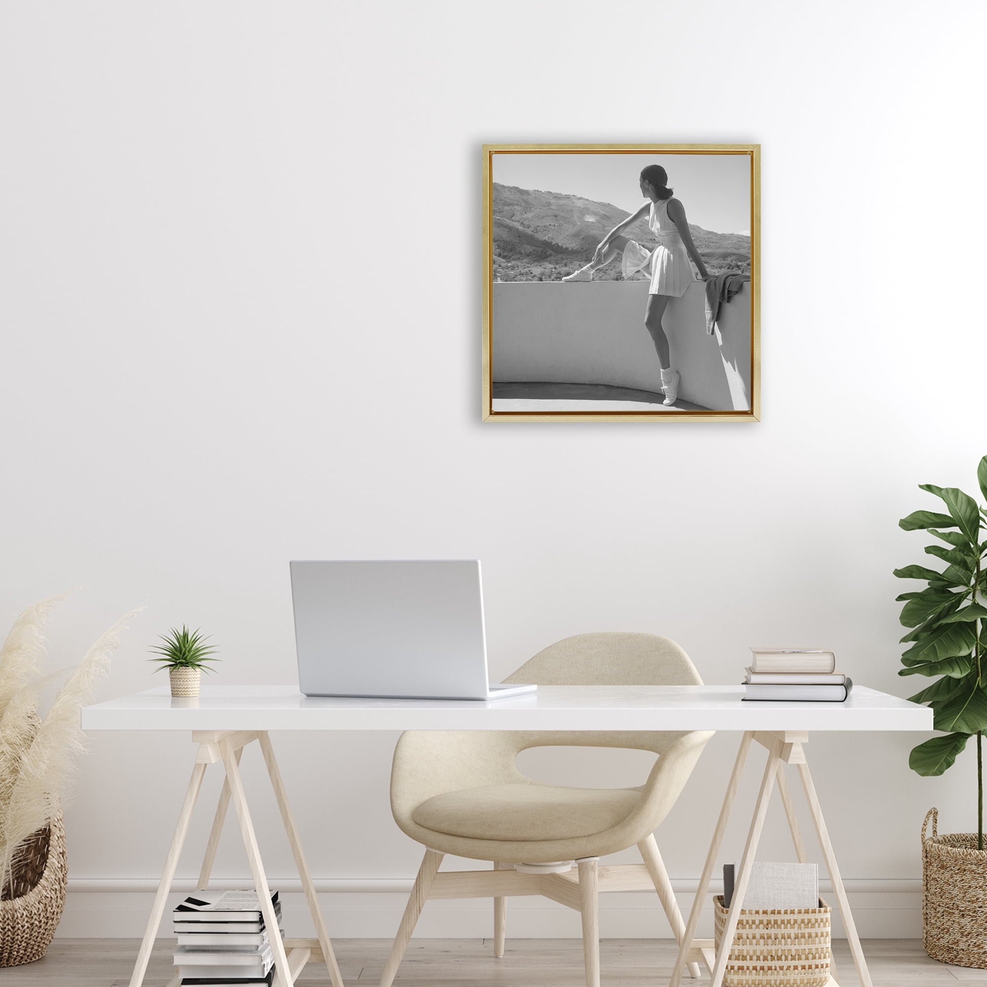 Stupell Industries Woman In Tennis Outfit Gold Framed Floater Canvas Wall Art, design by Toni Frissell