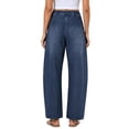 thumbnail image 4 of Asgosdo Women Elastic High Waist Barrel Denim Pants Casual Loose Stretch Jeans with Side Pockets S XXXL, 4 of 5