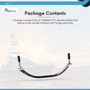 MARINE CITY Polished Stainless Steel Oval Grab Rail Handle with Flange and Stud 12 Inches for Boats Ships Yachts Kayaks Hardware Accessories