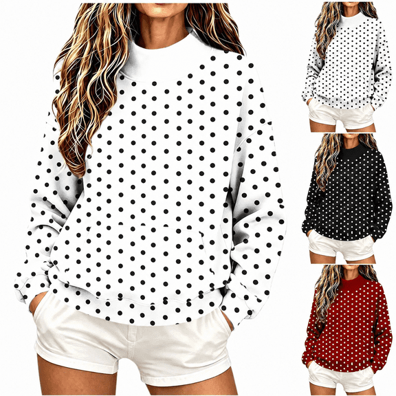 Yutgune Women's Polka Dot Sweatshirt Long Sleeve Mock Neck Pullover Casual Loose Fit Top