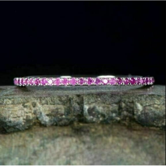 14K White Gold Plated 0.65Ct Round Simulated Sapphire Half Eternity Wedding Band Ring