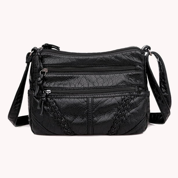 Retro Women Soft PU Leather Pure Color Shoulder Bag Small Handbag Black Walmart