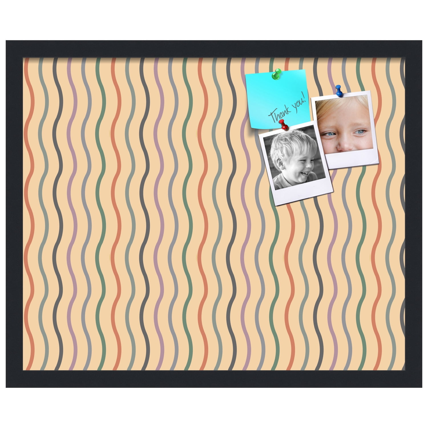 PinPix 22x18 Custom Cork Bulletin Board Multi Color Waves Poster Board Has a Fabric Style Canvas Finish, Framed in Multi Color Waves, by ArtToFrames (PinPix-565)