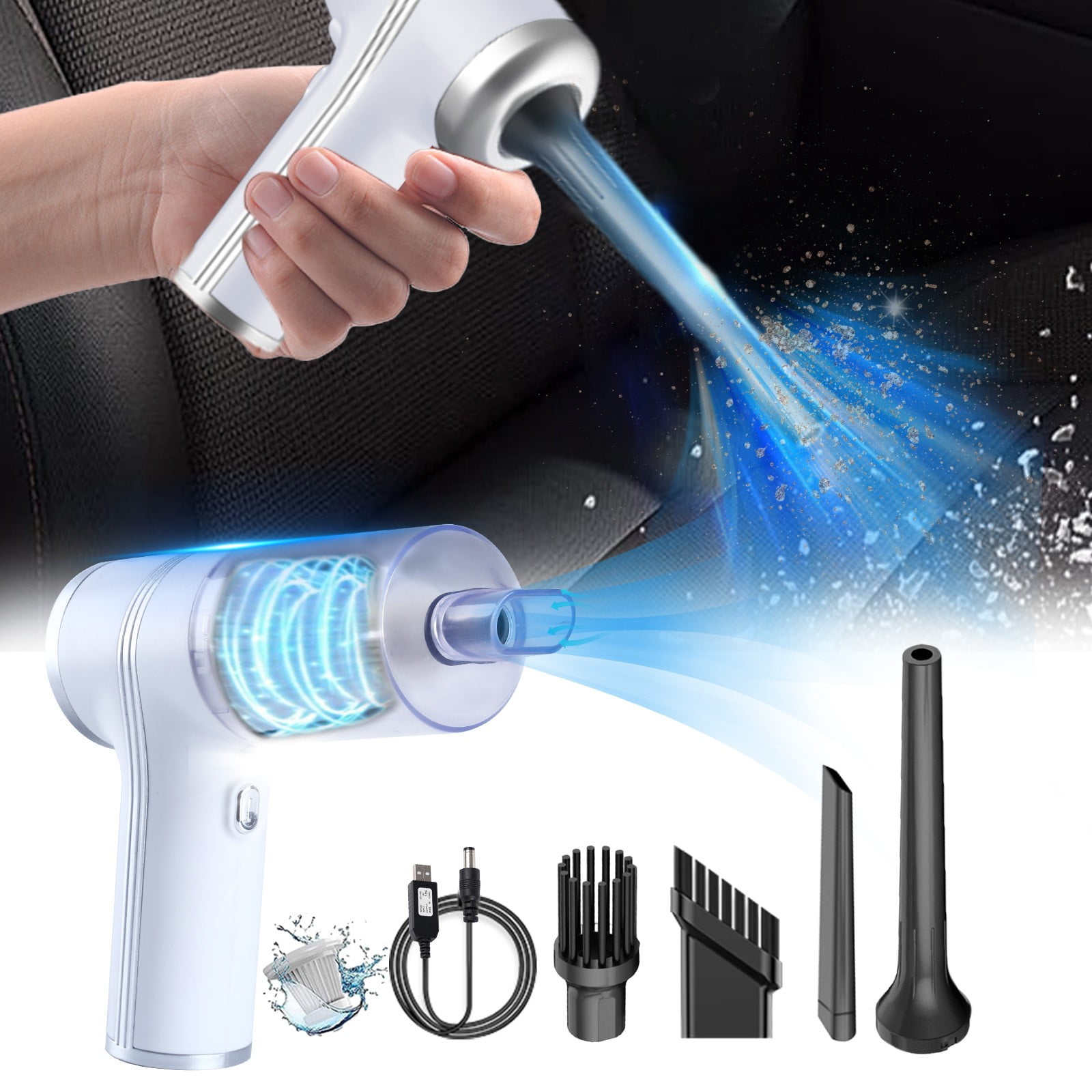 9000Pa Handheld Car Vacuum USB Rechargeable Lightweight Wet/Dry Vacuum with Transparent Bin & LED Light for Auto Detailing 6.45x5.78x2.16in(White)