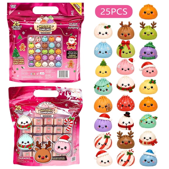 25‑Count Extra Mini Dumplings Squish Mystery Dumpling Set for Halloween Goodie Bags for Party Favors Toys,Christmas Squishies