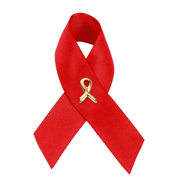The Awareness Company AIDS HIV Awareness Red Satin Ribbon Pins, 25 Pack