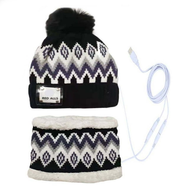 QTBIUQ USB Heated Hat and Scarf Set USB Smart Charging Neck Protector Winter Women Plus Cold Warmth Heating Hat Scarf Set