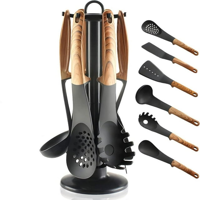7 Pcs Silicone Kitchen Cooking Utensils Set Heat-Resistant Utensil Measuring Spoons with Handles for Cooking and Baking