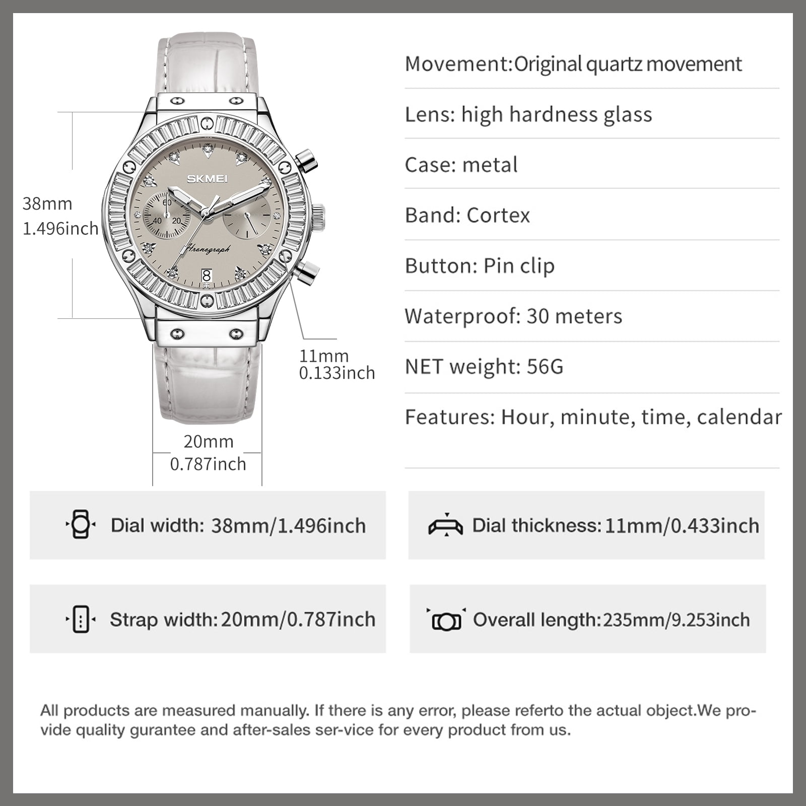 SKMEI Watch for Women Multifunctional Chronograph Watches Fashion Business Analog Quartz Stainless Steel Waterproof Luminous Ladies Wristwatch