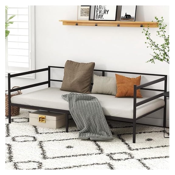 Daybed Frame, Metal Twin Size Platform Bed with Heavy Duty Slat Support, Space-Saving Sofa Bed Frame for Living Room Bedroom Guest Room, No Box Spring Needed - Black