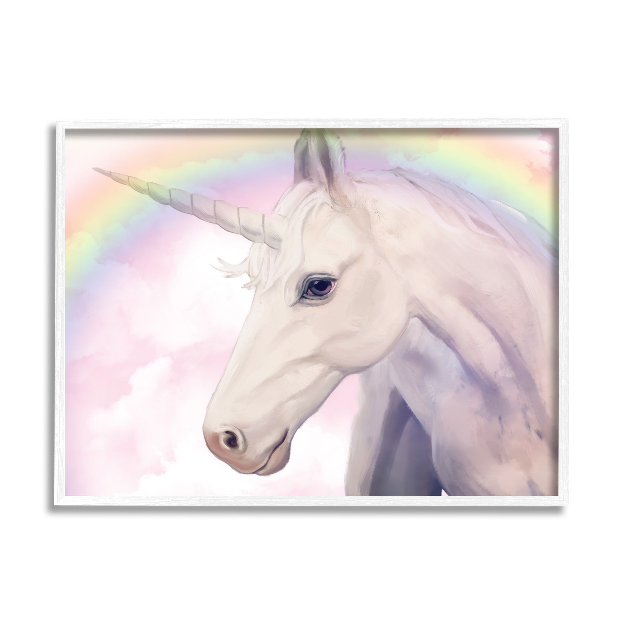 Stupell Industries Detailed Unicorn Horse Horn Shining Rainbow Clouds Graphic Art White Framed Art Print Wall Art, Design by Ziwei Li