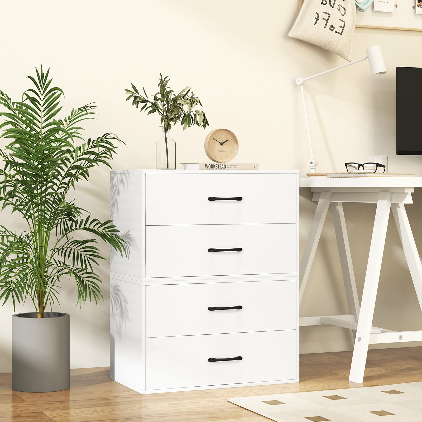 Costway 2-Drawer Dresser Stackable Horizontal Storage Organizer w/Handles White