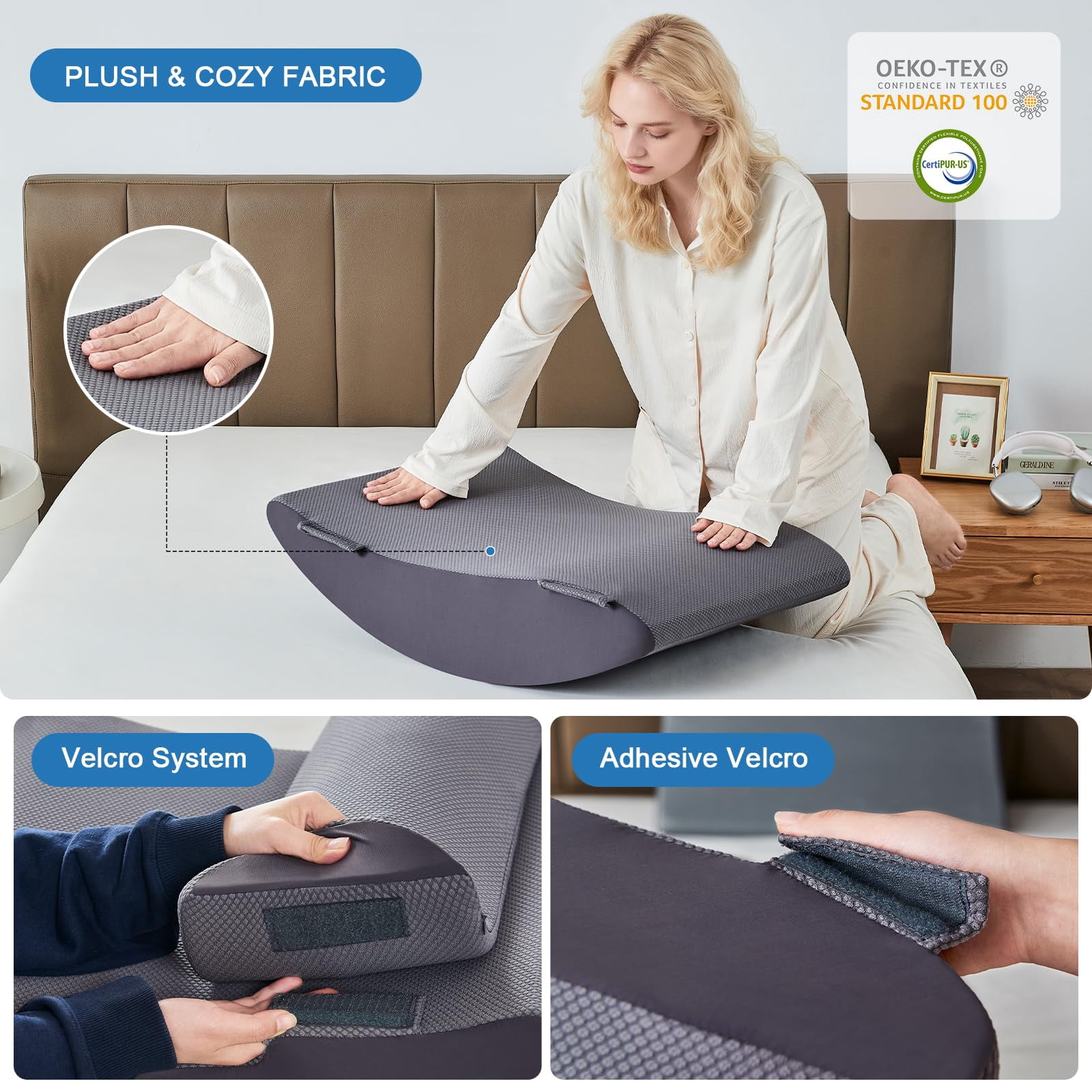 4pcs Bed Wedge Pillow Set For After  Pillows Sleeping Neck And Leg Adjustable Memory Foam Support Acid Reflux & Grey