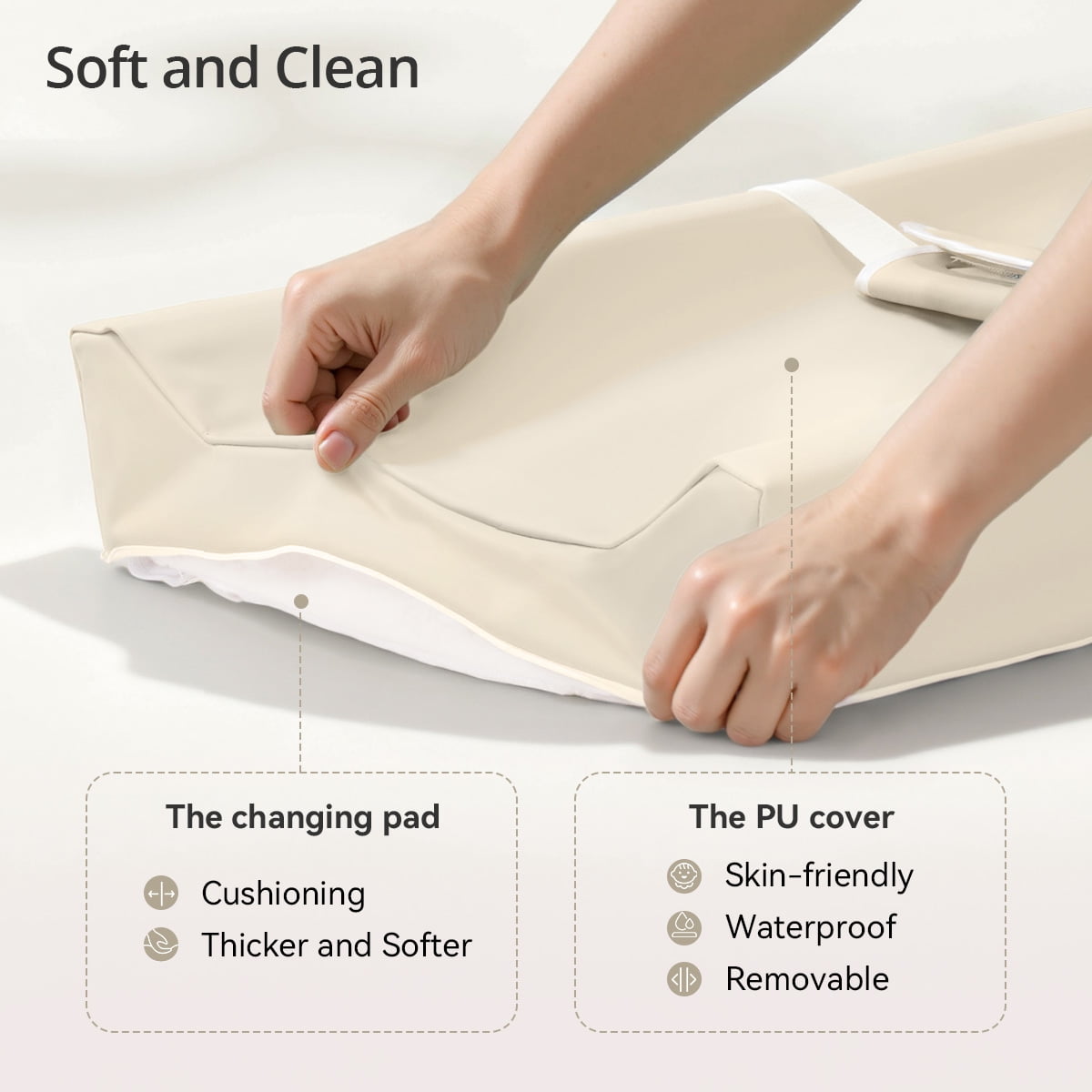 Baby Changing Pad, Caveen Wipeable Changing Table Pad with Waterproof PU Cover, Portable Baby Diaper Change Station and Dresser, Beige