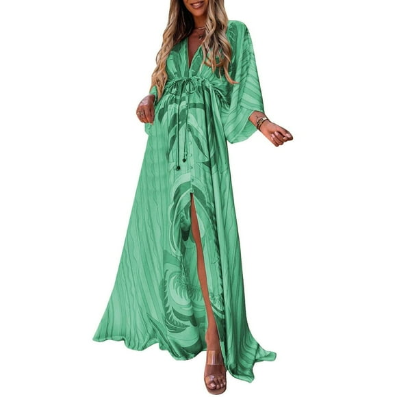 Women Maxi Dress Long Holiday Boho Paisley Print Slit Striped Ladies Summer