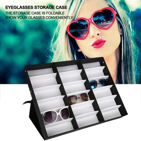 HURRISE 18 Grids Glasses Display Case Foldable Sunglasses Eyeglasses Storage Box Organizer Glasses Jewelry Storage Case