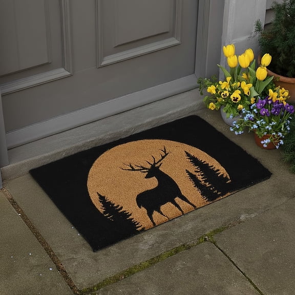 Evideco Welcome Door Mat 18x30 Inch - Natural Coir Outdoor Mat with Reindeer Design - Rustic Front Porch Rug for Entry, Cabin, Patio - Non-Slip Backing, Durable, Easy to Clean