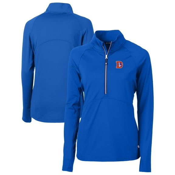 Women's Cutter & Buck Royal Denver Broncos Throwback Logo Adapt Eco Knit Stretch Recycled Half-Zip Pullover Top