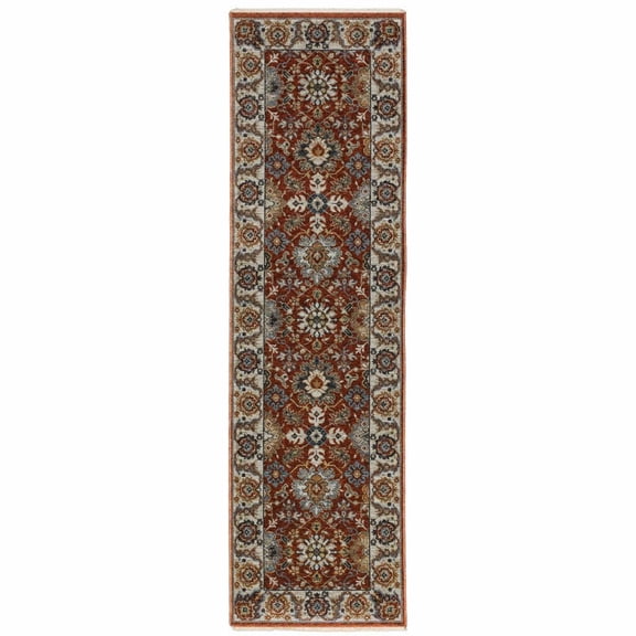 HomeRoots 508017 2 x 8 ft. Oriental Power Loom Stain Resistant Runner Rug with Fringe Multi Color