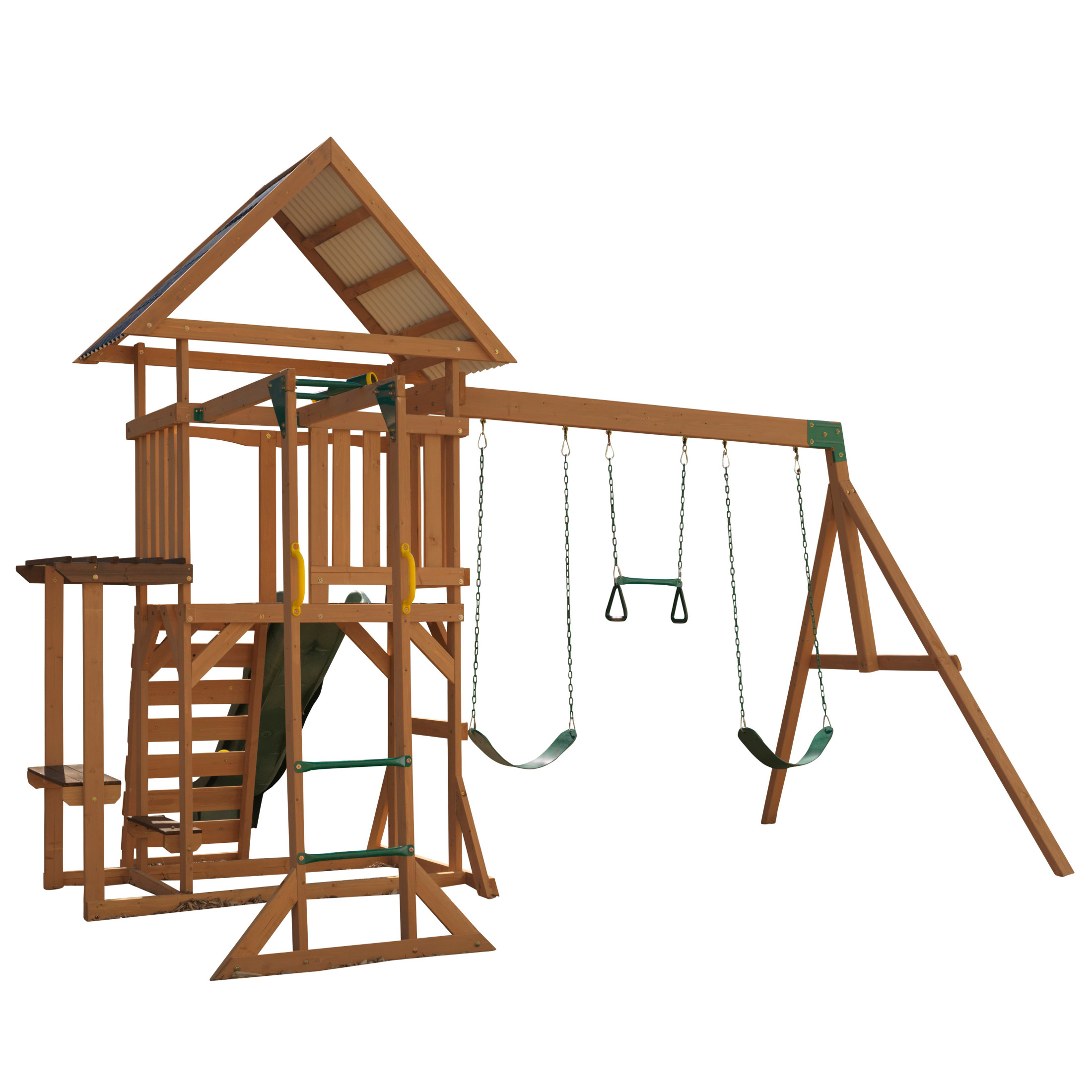 KidKraft Lawnmeadow Wooden Outdoor Swing Set with Slide and Monkey Bars - image 2 of 20