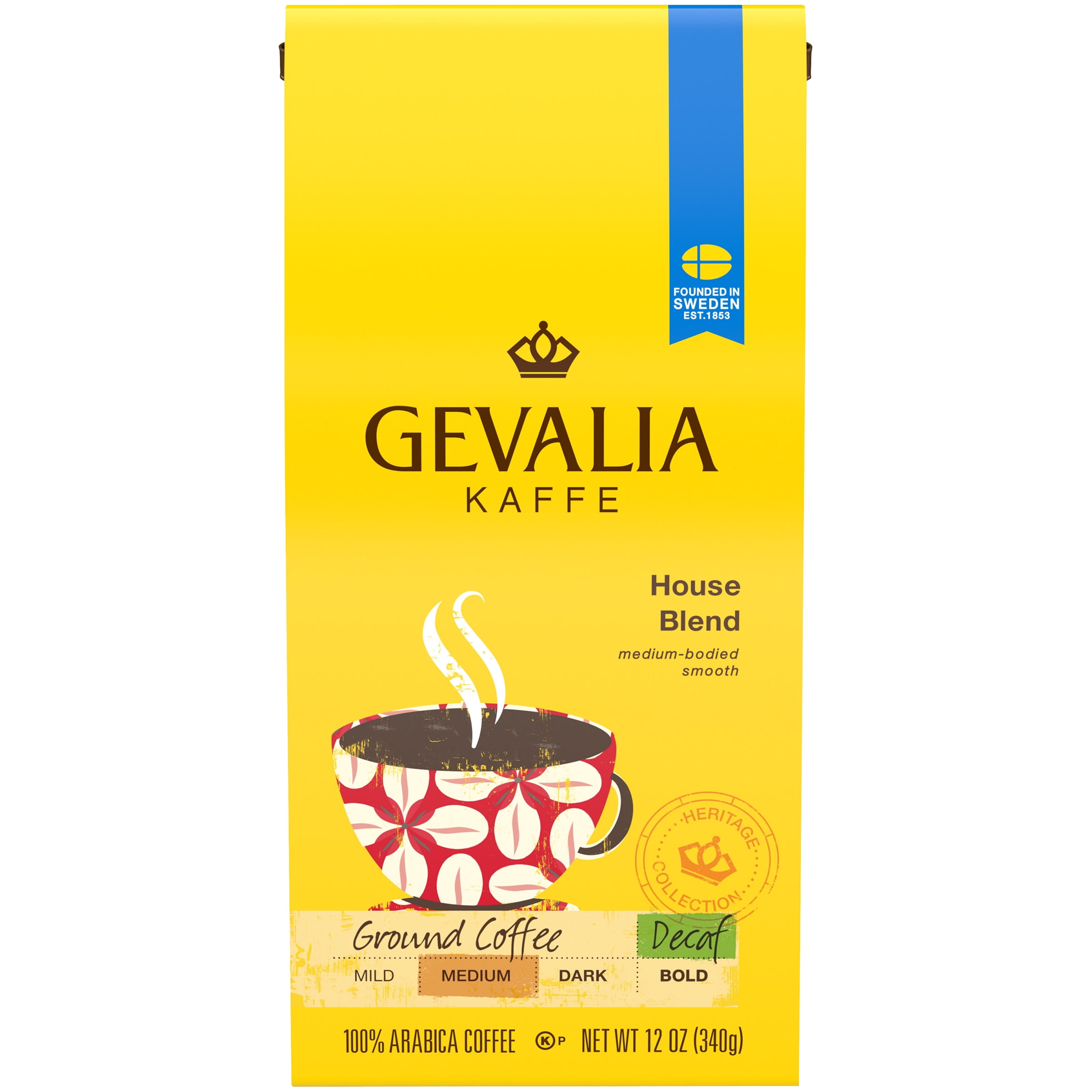 Gevalia Decaf House Blend Ground Coffee, Decaffeinated, 12 oz. Bag