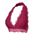 thumbnail image 1 of URBAN DAIZY Women's Seamless Lace Bra Scalloped Halter Padded Crop Top Lined Bralette Plunge Comfort Pads Yoga Bustier A17_6328 Wine M, 1 of 6