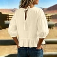 thumbnail image 5 of ClodeEU Women's Round Neck Bubble 3/4 Sleeve Tops,Casual Ruff Hem Cropped Blouses ,Women's Plus L, 5 of 5