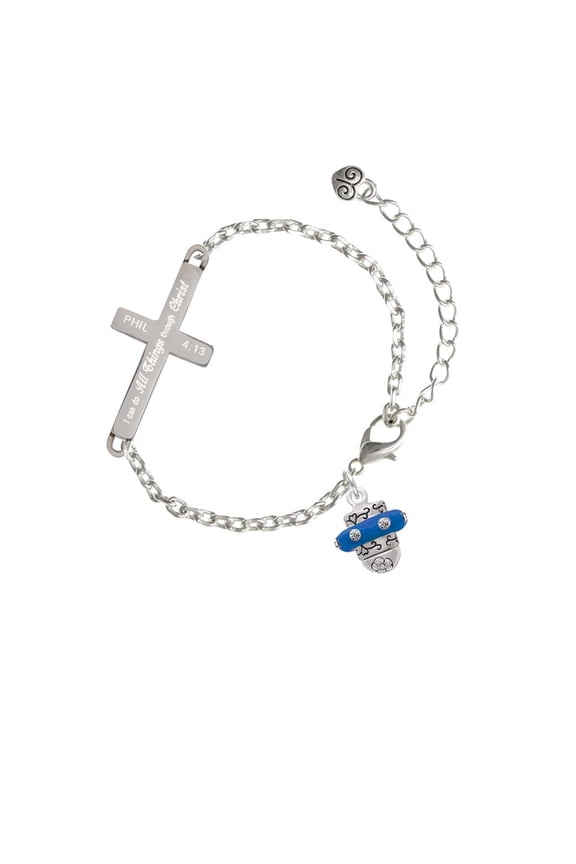 Silvertone Crystal Royal Blue Spinner - I Can Do All Things - Cross Bracelet