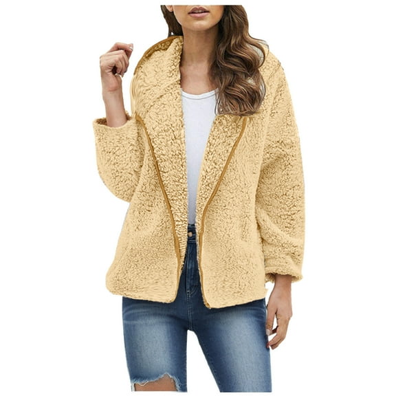 Womens Oversized Fleece Warm Coats Casual Trendy Thick Sherpa Hooded Outerwear Comfy Winter Cardigans for Going Out Street