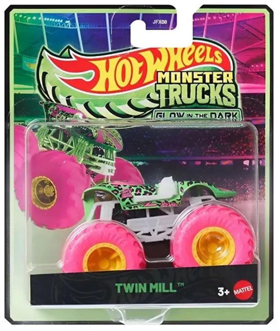 Hot Wheels Monster Trucks Glow in The Dark Collection, 5-Pack Set, Podium Crasher, Shark Wreak, Haul Y'all, Twin Mill, Night Shifter, Ages 3+ JFX08-979D
