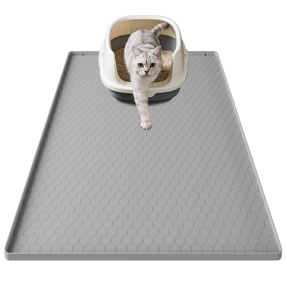 Pawinner Cat Litter Mat, 34x22in Large Waterproof Silicone Pad, Non-Slip Floor Protector, Easy Clean Urine-Proof Soft on Kitty Paws